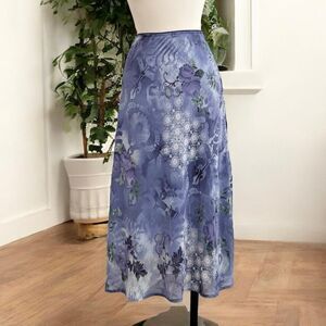 Connected Pastel Purple Paisley Floral Midi Skirt Chiffon Medium Large
